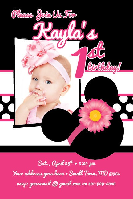 MINNIE MOUSE Printable 1st Birthday Party Invitation Baby Shower 