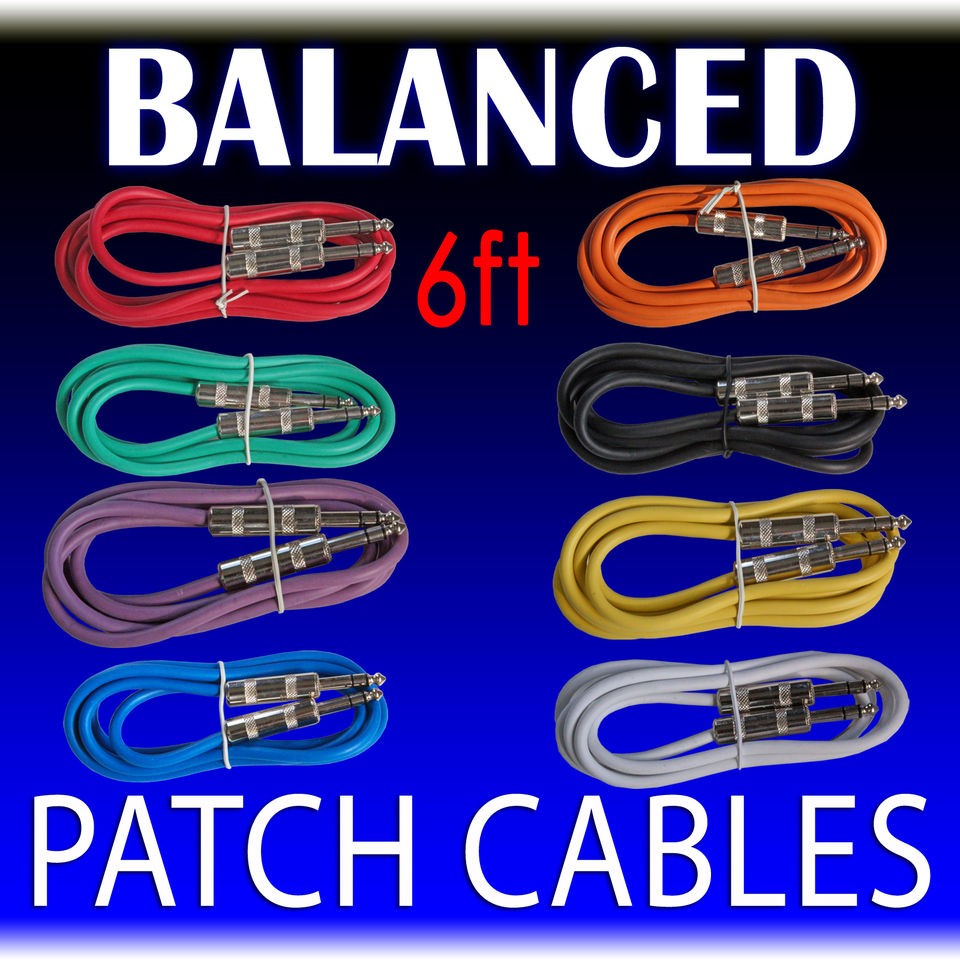 pack mixed color 6 ft foot 1/4 TRS stereo balanced patch cable rack 