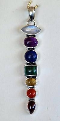 Gorgeous 7 genuine gemstone stone chakra pendant sterling silver 612 