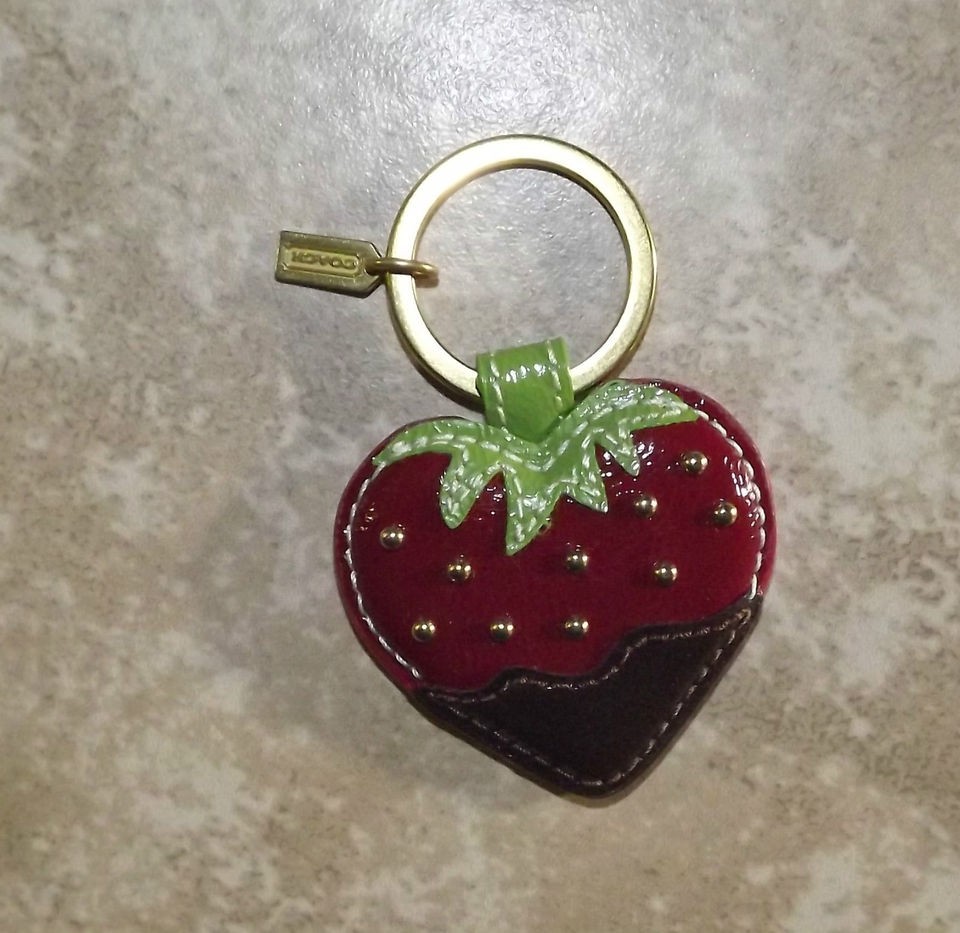 COACH Chocolate Dipped Strawberry Patent Leather Key Ring Fob Purse 