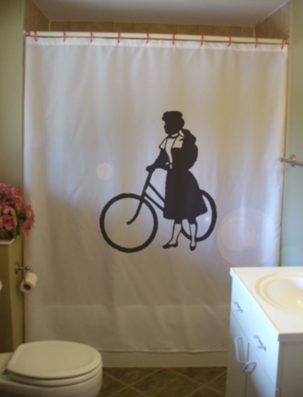 Shower Curtain antique girl bike wheel old fashioned