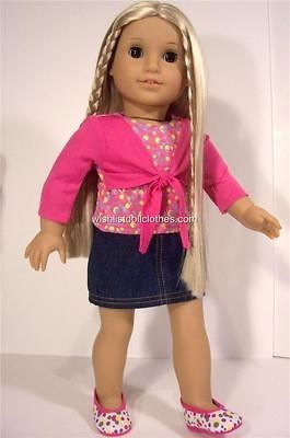 DOLL CLOTHES FITS AMERICAN GIRL*3PC DOTTY SKIRT+TOP+SHOE​S