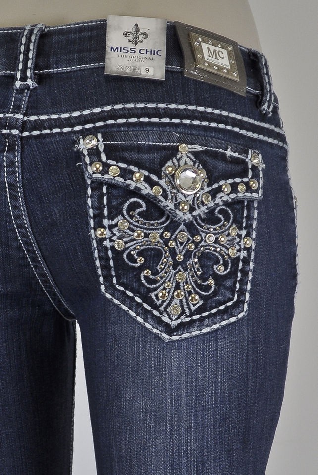   Bootcut Jeans White Stitching with Cross Design And Jewels SZ 1 15