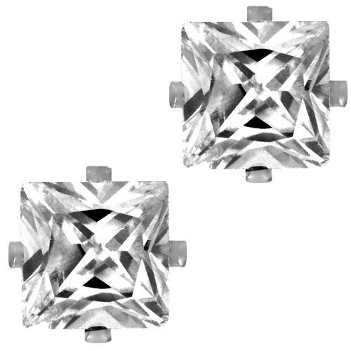 Princess Square Cut Clear CZ Stainless Steel Men Magnetic Stud 