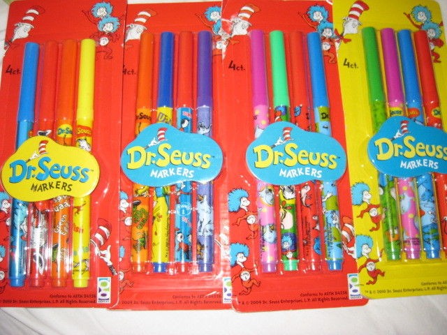 Dr Seuss Cat in Hat ~ NEW ~ Favors 4 Count Markers Sets