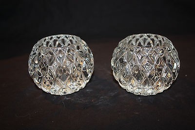 Pair Of Heavy Diamond Pattern Glass Candle Holders (Partylite?)