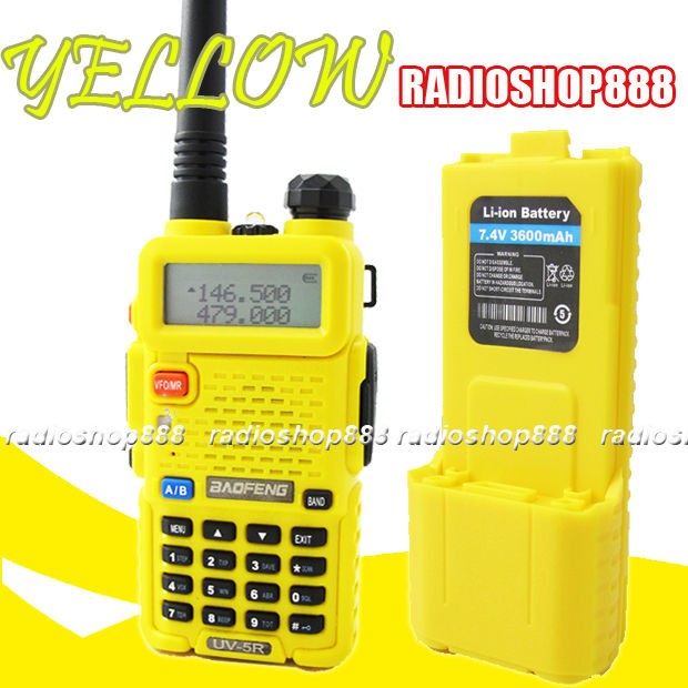 Yellow BAOFENG UV 5R Dual Band Radio +Extra High Capacity 3600mAH 