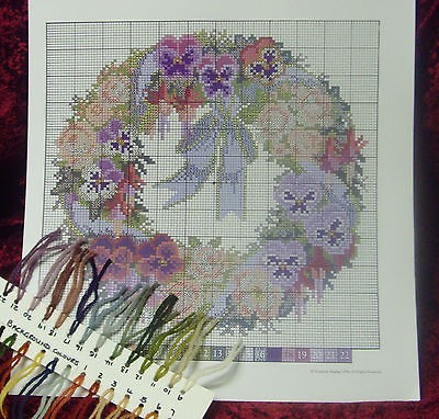 ELIZABETH BRADLEY TAPESTRY CROSS STITCH CHART GARLAND OF PANSIES COPY