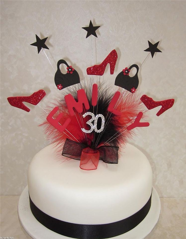 HANDBAGS & SHOE BIRTHDAY CAKE TOPPER RED/BLACK ANY NAME 16th 18th 