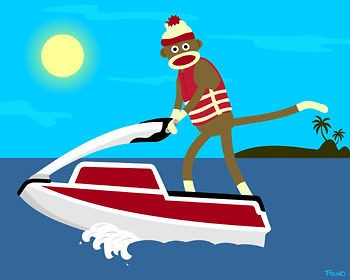   Sock Monkey Jet Ski Stand Up Jetski Water Watercraft Cute Pop Art
