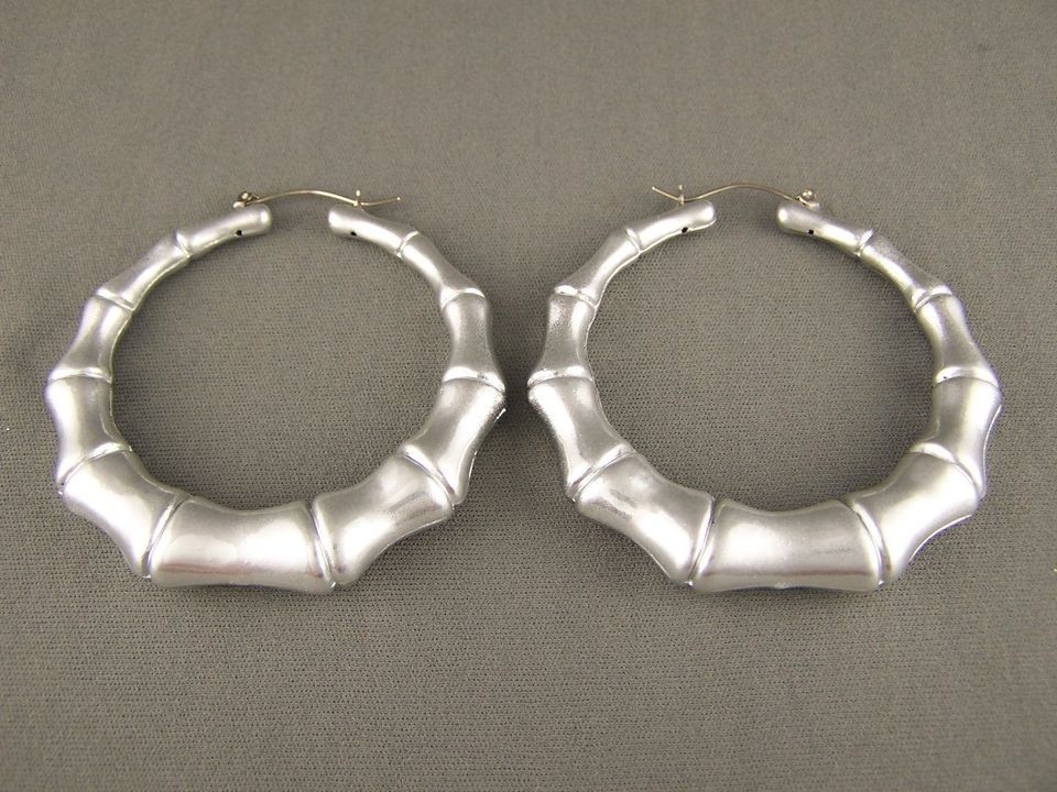 Brushed Silver big hoops bamboo earrings 2.5 wide door knocker hoop 