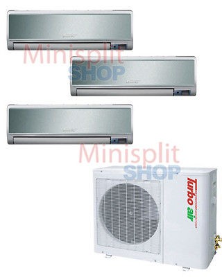 Mini Split 3 x 12000 = 36000 Turbo Air Conditioner A/C + Heat Pump TAS 