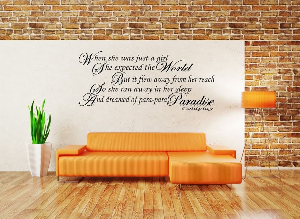   Paradise Song Lyrics Wall Vinyl Art Sticker Decal Lounge WA0153