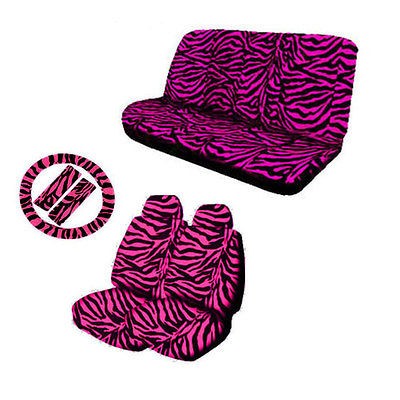 11pc Zebra Hot Pink Animal Print Complete Car Seat Cover Set Free 