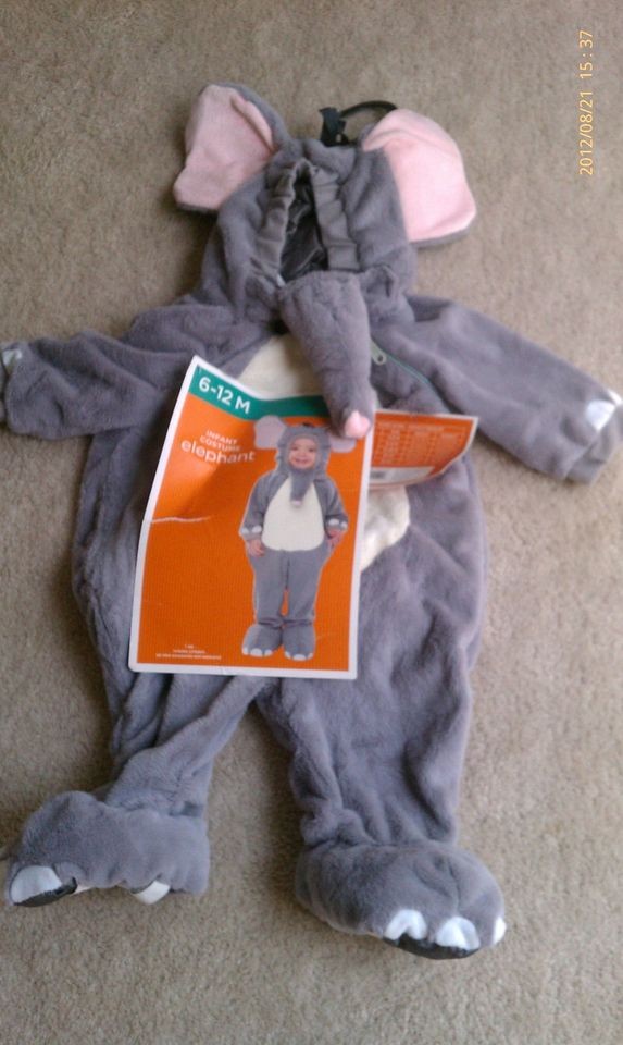 NWT Elephant Halloween Costume, Size 6 12 months, infant, toddler 