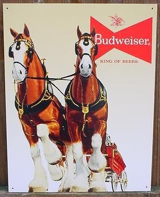 Metal BUDWEISER CLYDESDALE HORSES Tin Ad BEER/BAR Sign
