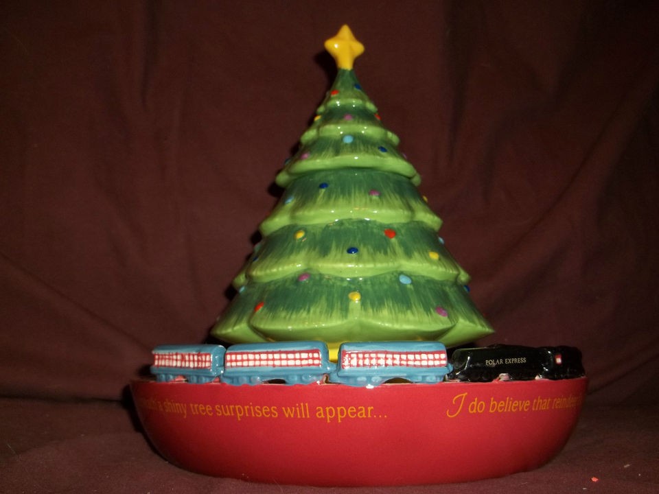   Warner Ceramic Christmas Tree Candy Dish W/ Polar Express Train