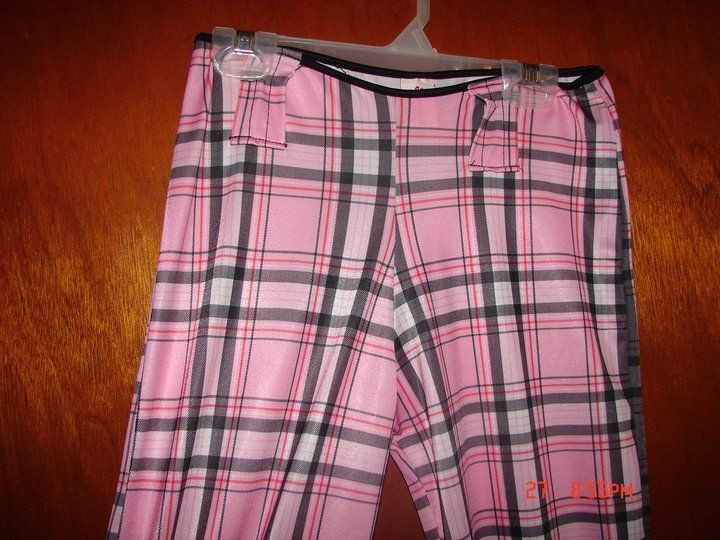 Pink plaid nylon / spandex disco pants. Womans Small ***