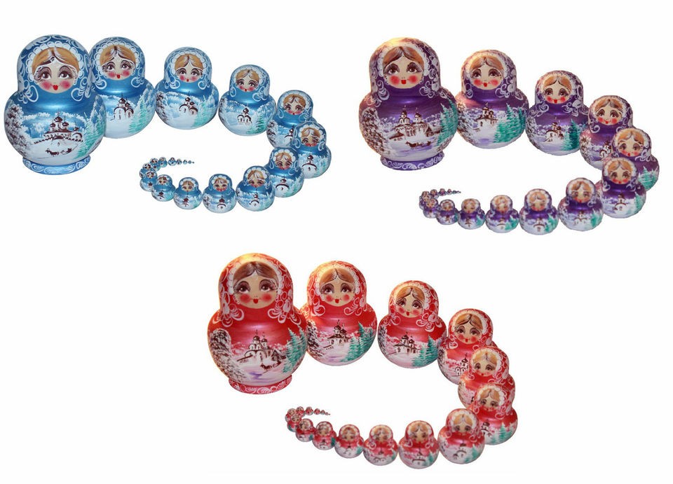 FAB 20 RUSSIAN NESTING/STACKING/MATRYOSHKA DOLL/WINTERY SCENES/VARIOUS 