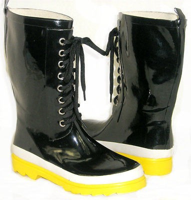   WELLIES RUBBER RAIN Boot Mid Calf Hunter YELLOW BLACK LACES ALL SIZES