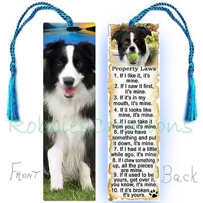BORDER COLLIE Large BOOKMARK w/Tassel Dog RULES Property Law Book 
