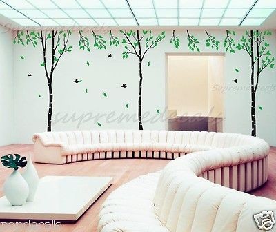 Birch tree forest and birds removable vinyl wall decals