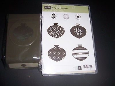 STAMPIN UP DELIGHTFUL DECORATIONS 7 PC CLEAR STAMP SET & ORNAMENT 