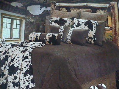 Western Rustic Lodge Bedroom Decor Brown Cowhide Fur Comforter Bedding 