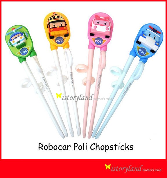 NEW Robocar Poli Roi Set Edison Training Chopsticks for Kids + Gift
