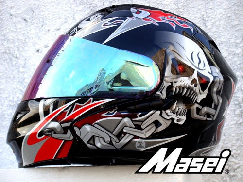 MASEI 815 Matte Black Silver Gloss Black Red Skull DOT Flip Up 