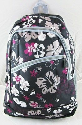 NWT Womens Girls Lady Black Backpack School Bookbag With Flowers 
