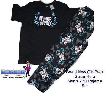 NEW Mens 2PC Guitar Hero Pajamas PJs Pants Shirt Sizes MD LG XL XXL