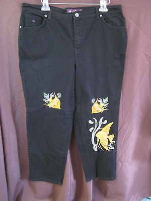 Gloria Vanderbilt Black Stretch Jeans Embroidered Plus Size 18W 