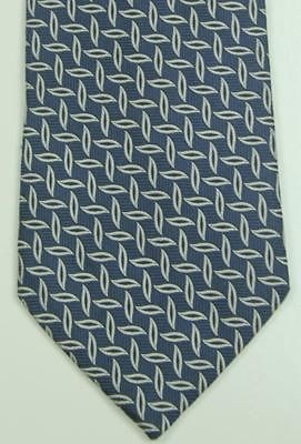 HUNTSMAN & SON* Savile Row Dark Blue/Silver Leaves Silk Handmade 