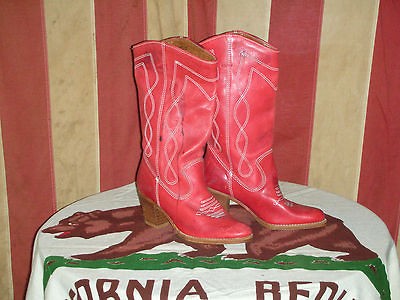 VTG LADIES WOMENS 50s 60s RED LEATHER COWBOY WESTERN BOOTS 5B