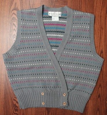 The Wyndham Collection Desginer Polka Dotted Womens Sweater Vest Grey 