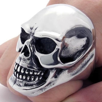   Heavy Black Silver Gothic Skull Stainless Steel Mens Ring W21372 09
