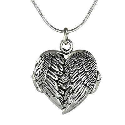 925 Sterling Silver GUARDIAN ANGEL WINGS HEART Photo Locket Pendant 