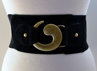 New Stylish Velvet Black Brass Hook Front Round Buckle Cinch Corset 