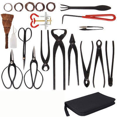 19PC Bonsai Tool Kit Carbon Steel w/ Roll Wires Cutter Shear Set Nylon 