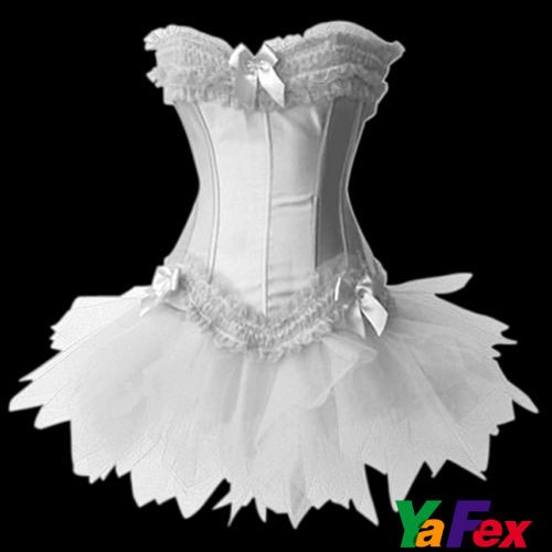 Cabaret SEXY Satin Burlesque Corset & Tutu Petticoat Skirt Fancy Dress 