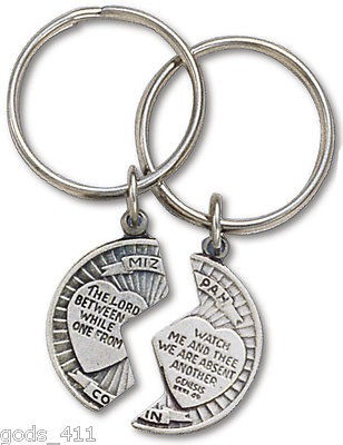 Mizpah Split Coin Pewter Keychain with Verse The Lord Watch Between 