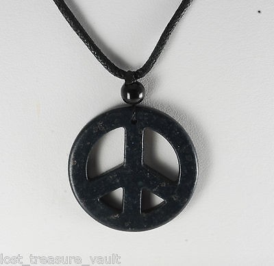Dyed Howlite Stone Black Peace Sign Adjustable Black Cord Necklace 