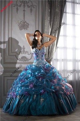 2012 Perfect peacock blue Quinceanera Wedding dress Bridal gowns 