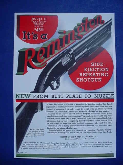 1931 remington model 31 pump repeating shotgun poster time left