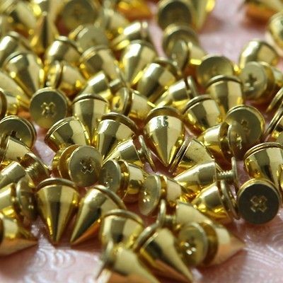 Newly listed 100 PCS 9.5mm Studs Rivet Gold Metal Bullet Spike Punk 