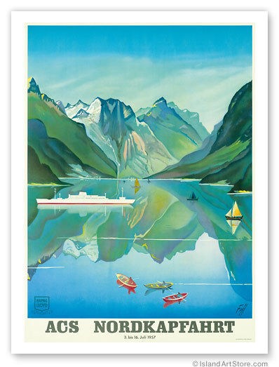 vintage travel poster norway fjord cruise hapag lloyd more options