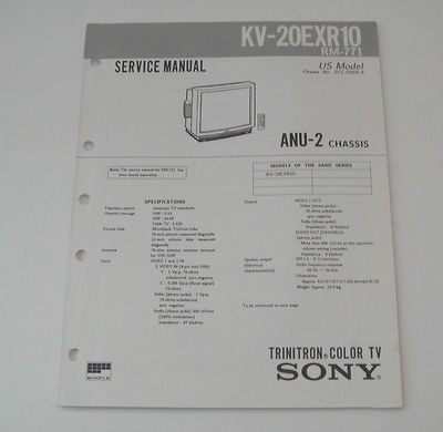 SONY TRINITRON COLOR TV KV 20EXR10 RM 771 SERVICE MANUAL ANU 2 CHASSIS