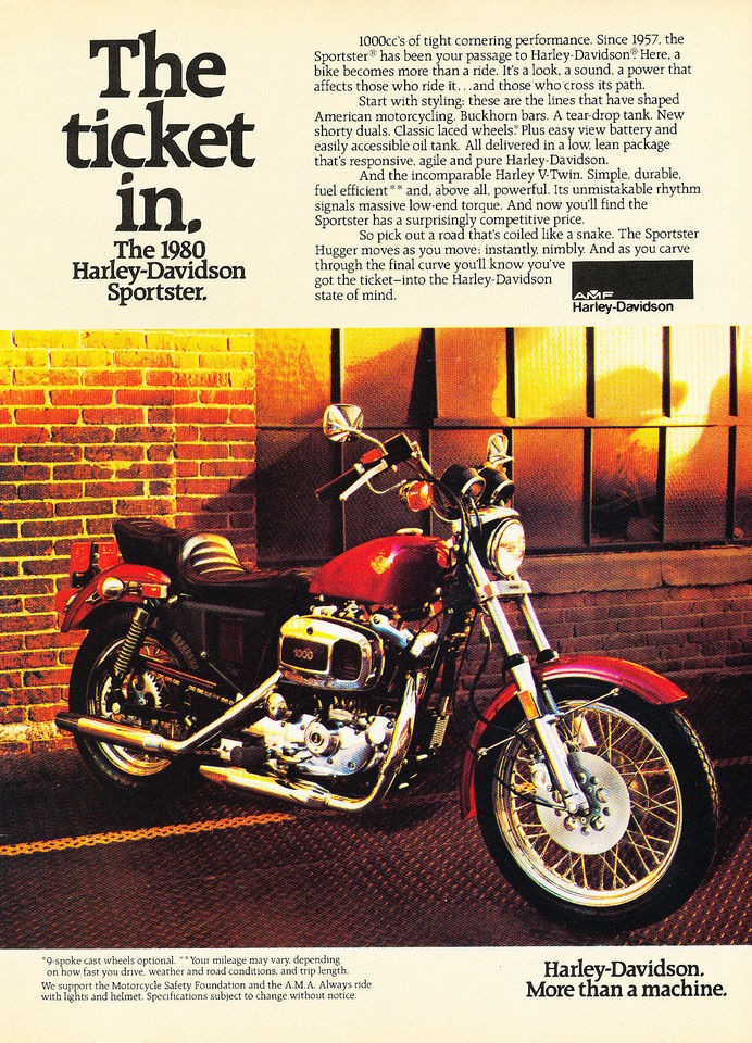 1980 Harley Davidson Sportster Motorcycle   Vintage Advertisement Ad 