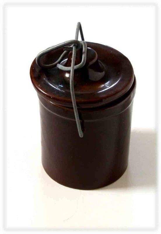 vintage brown stoneware bail top crock 4 inches tall one